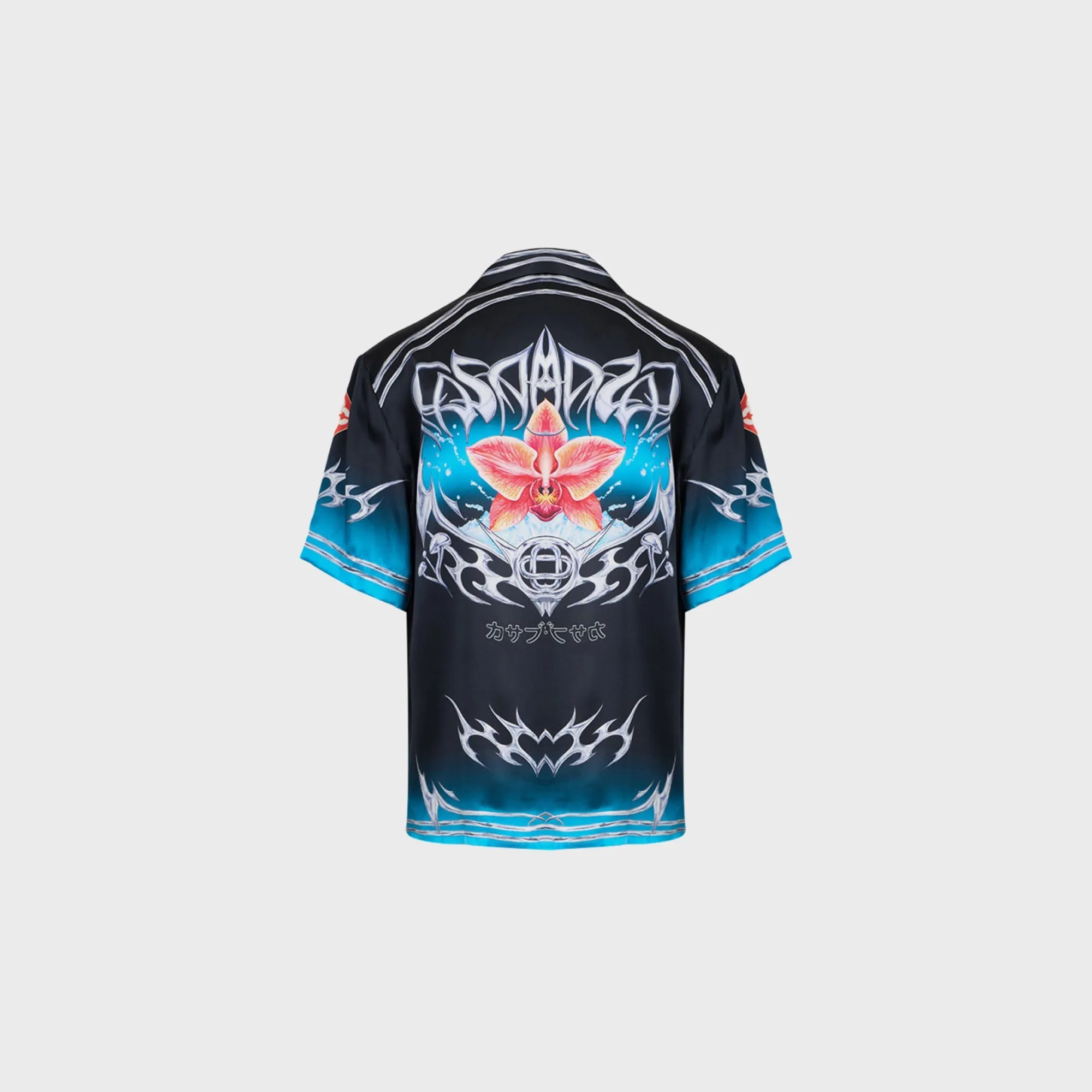 Casablanca Cuban Collar Short Sleeve Shirt - Black Unisex Casual Fit Light Reflective