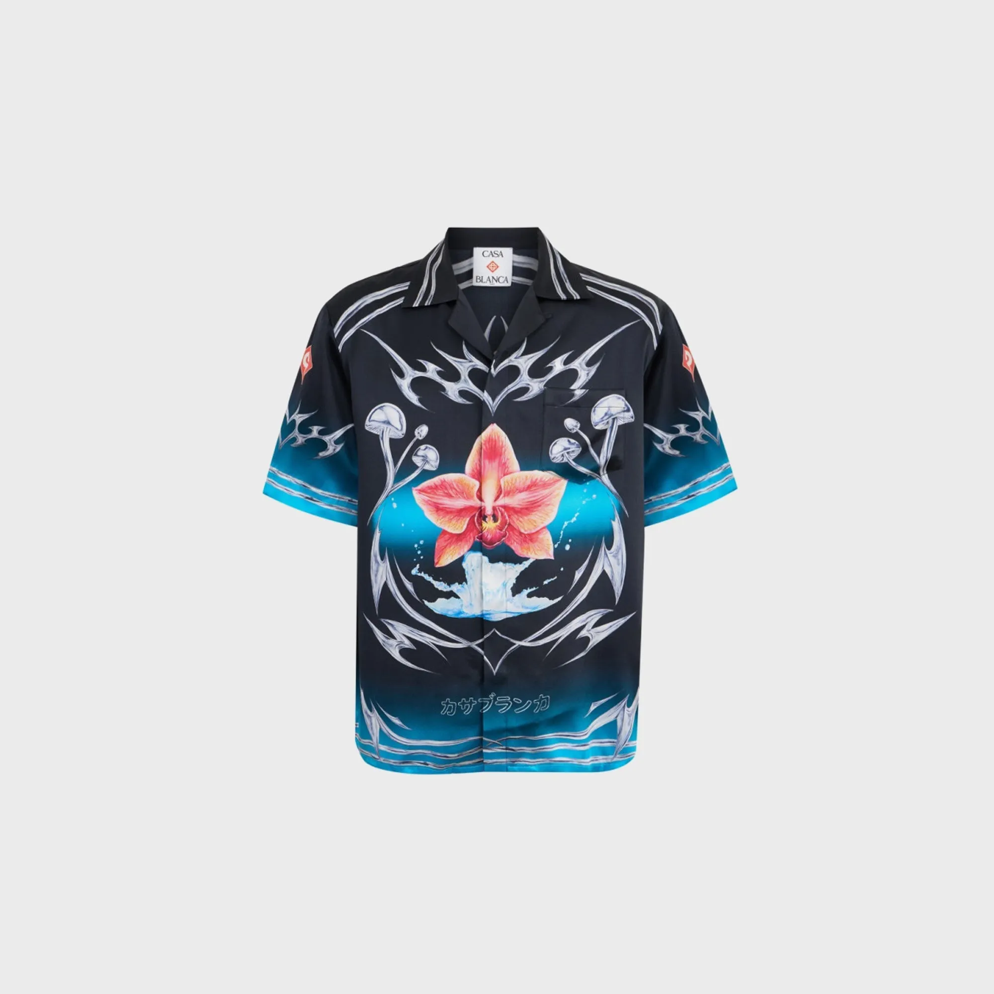 Casablanca Cuban Collar Short Sleeve Shirt - Black Convertible Style Sleek Comfort