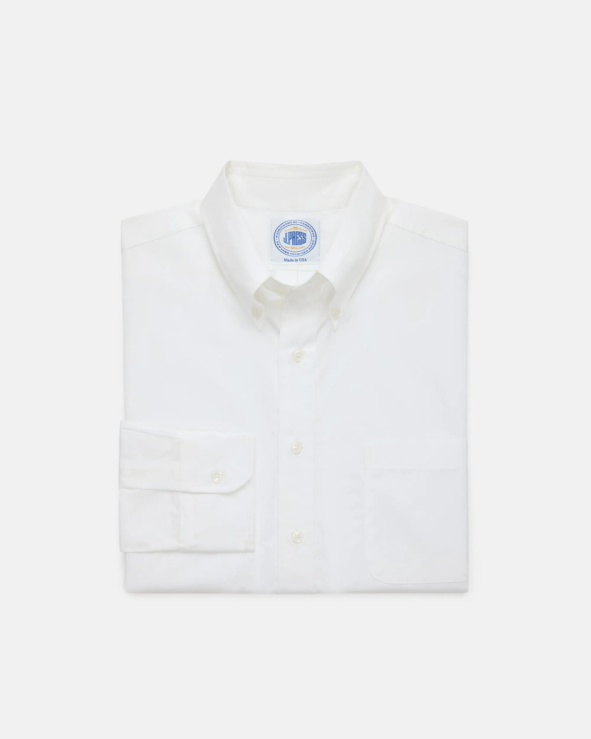 Reinforced Elasticity Made-in-USA Thomas Mason Solid White Broadcloth Button Down Shirt - Regular Fit