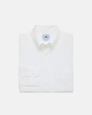 Odor control Tall Length Made-in-USA Thomas Mason Solid White Broadcloth Button Down Shirt - Regular Fit