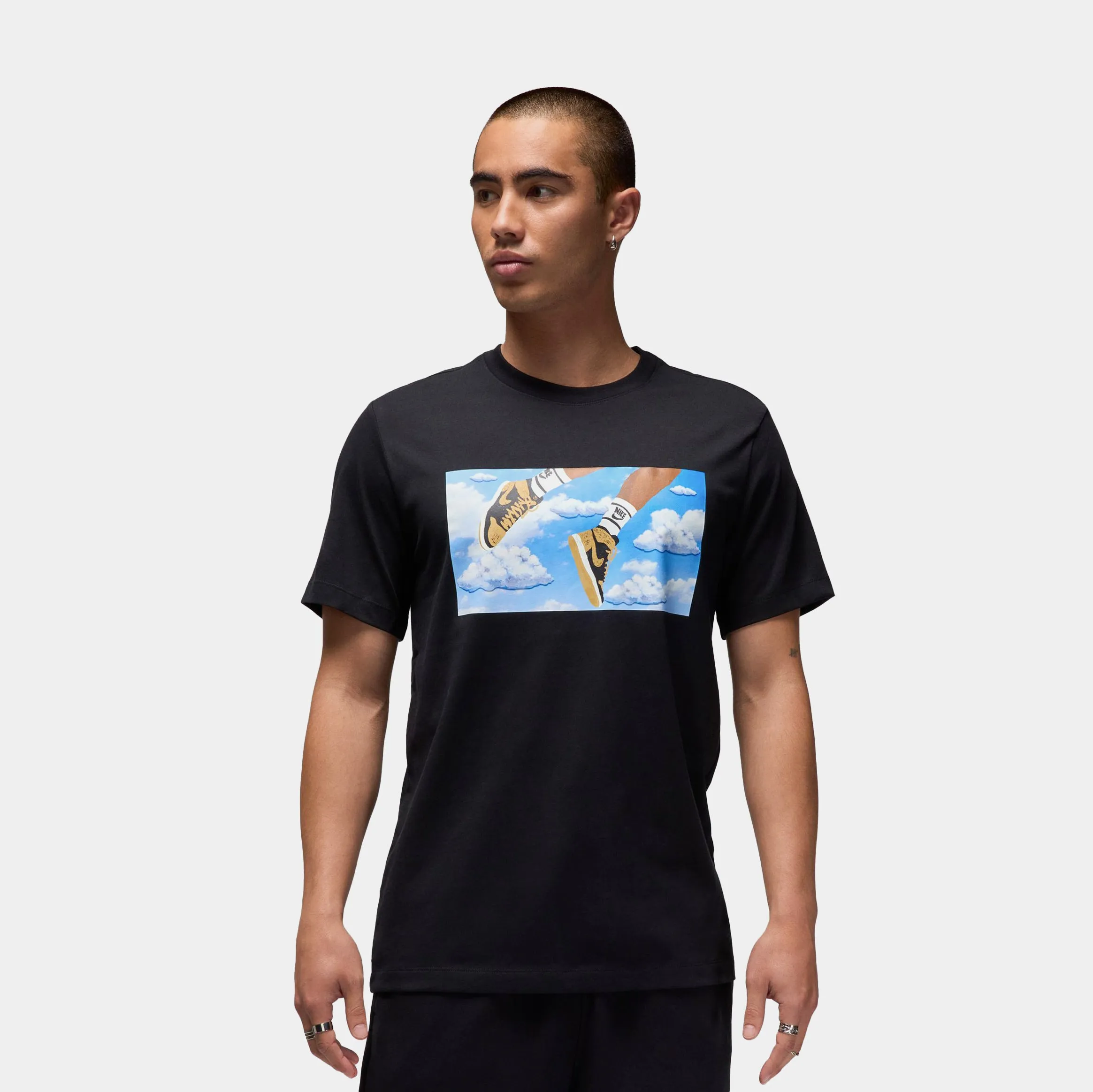 Flight Essentials Sky Graphic Mens Short Sleeve Shirt (Black/Gold) Street Smart Simple and Comfortable