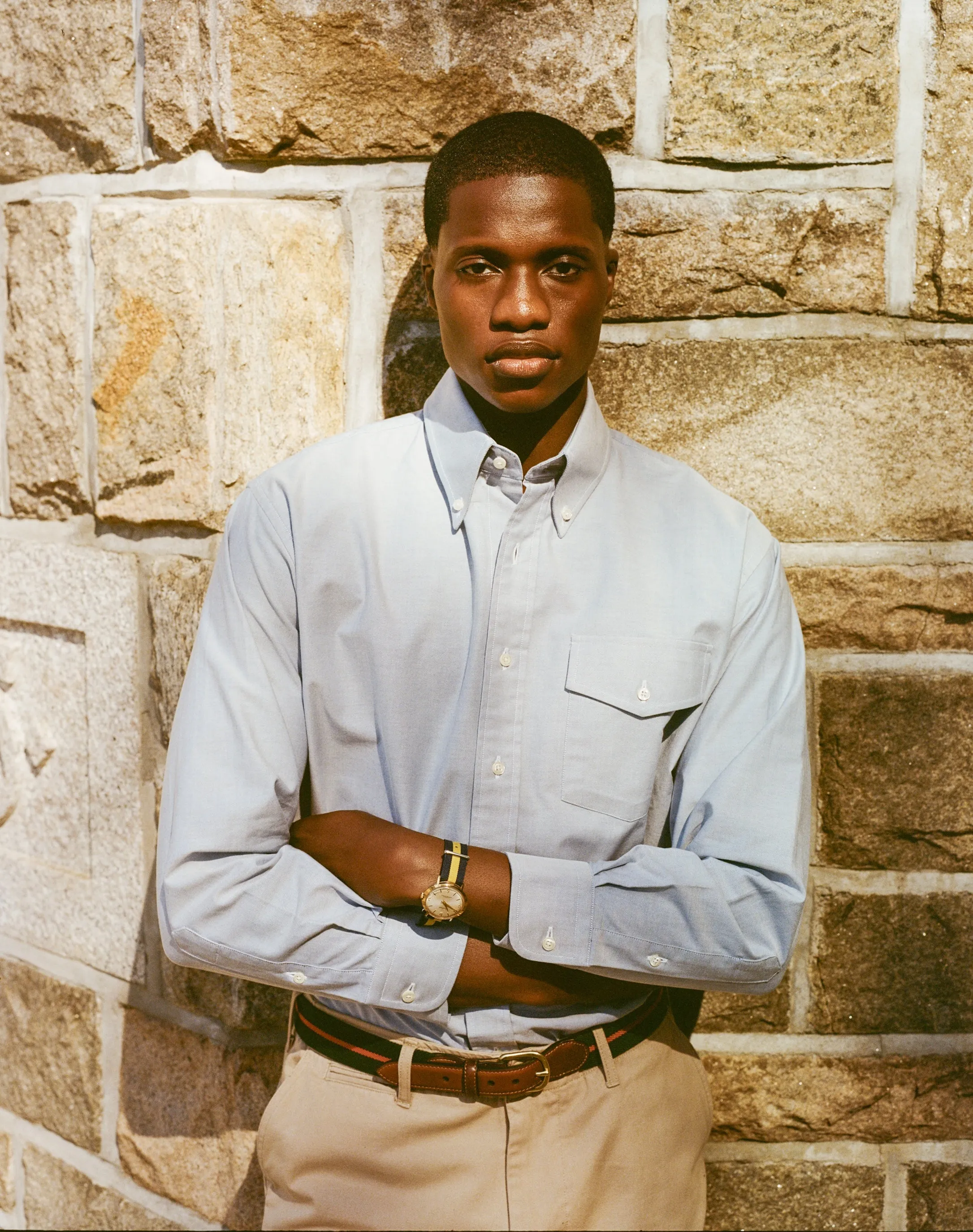 Fitted Silhouette Made-in-USA Flap Pocket Blue Oxford Cloth Button Down Shirt - Regular Fit