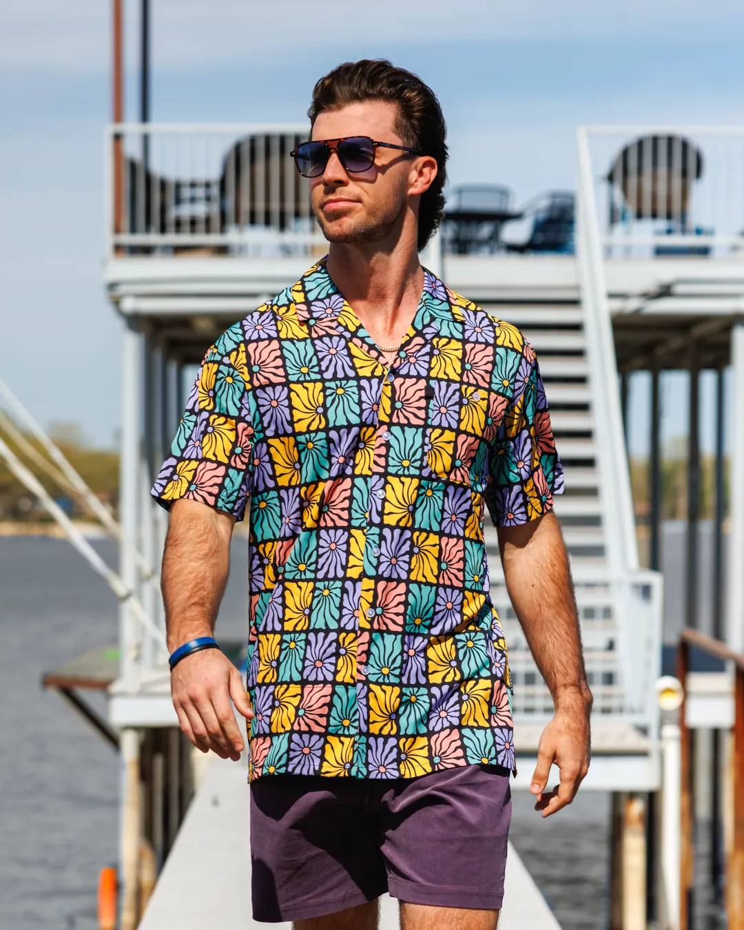 Flower Power Men's Button-Down Camp Shirt Multi Pocket Utility Comfortable Layer