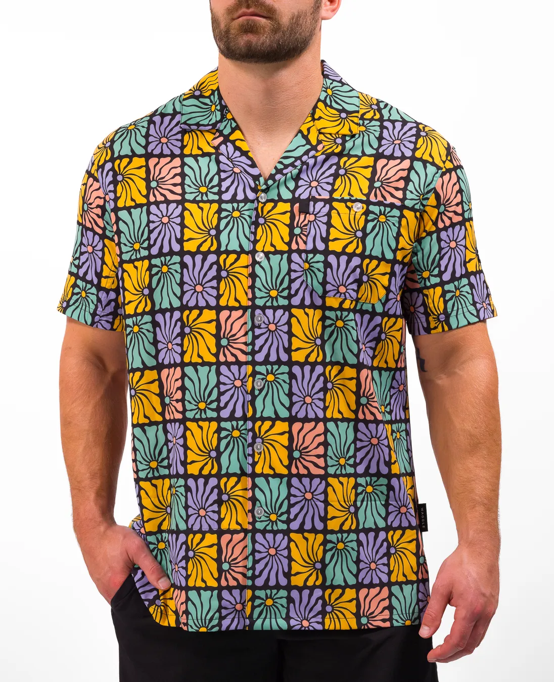 Floral Motif Flower Power Men's Button-Down Camp Shirt
