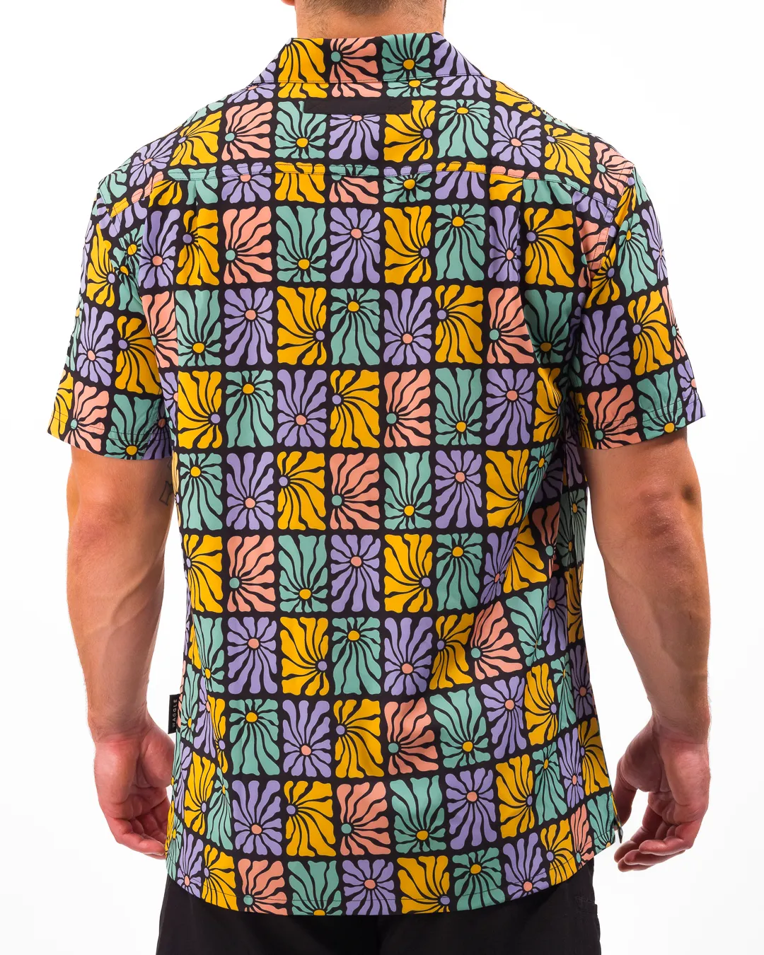 Flower Power Men's Button-Down Camp Shirt Friends Meetup Embroidered Logo