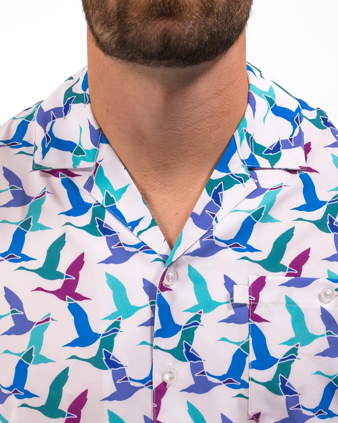 Flying V Men's Button-Down Camp Shirt Active Fit Abrasion Resistant Edging