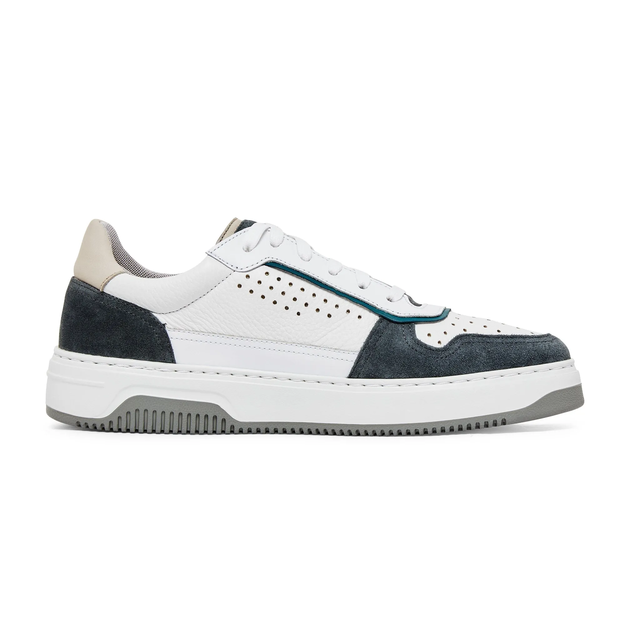 Versatile Everyday Wear Magnanni Low Top Basket Trainer BUXTON (White & Blue)