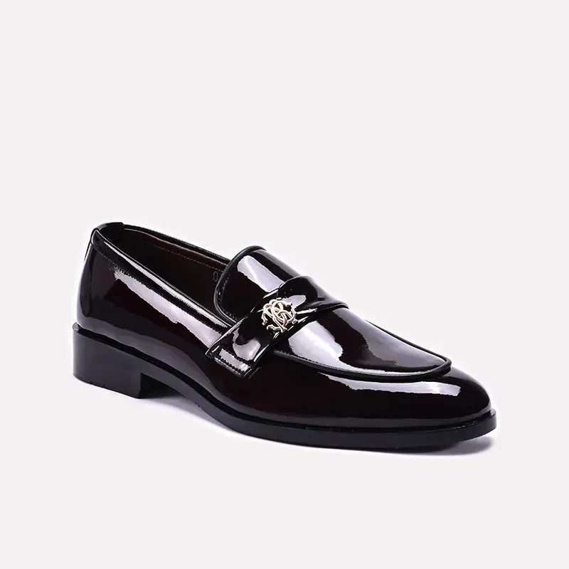 Maroon Glossy Slip On Formal Shoes 0111133 Minimal Details