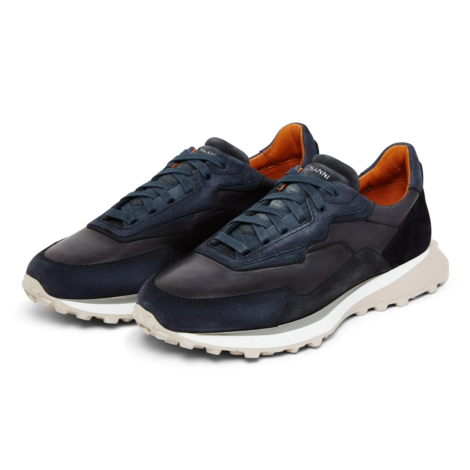 Snow Grip Molded Insole Magnanni Leather Runner Trainer ONYX (Navy & Grey)