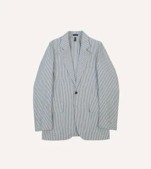 Navy Ticking Stripe Cotton Linen Games Blazer Mk. I Soft Touch Quilted Interior Layer
