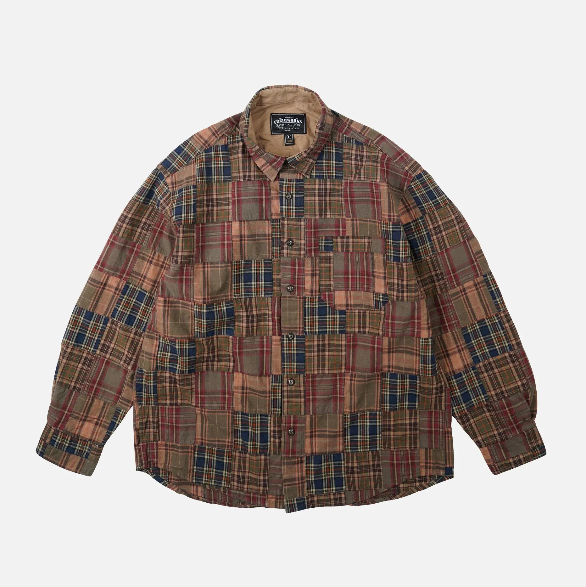 Breathable Design Street Style Frizmworks Madras Patchwork Relaxed Shirt Brownie
