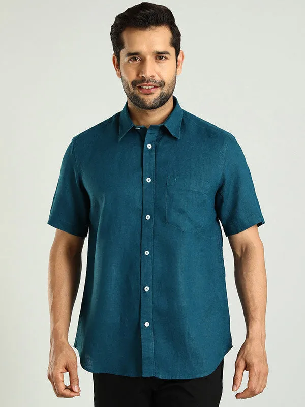 Networking Session Bold Hue Men Solid Half Sleeve Linen Shirt