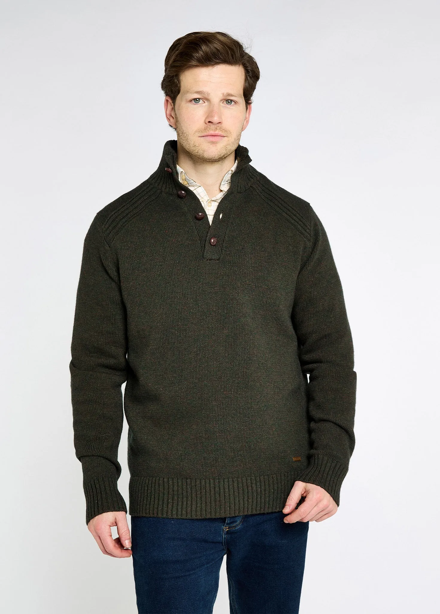 Stylish Hat ElasticWaistband Shields Men??s button neck sweater - Olive