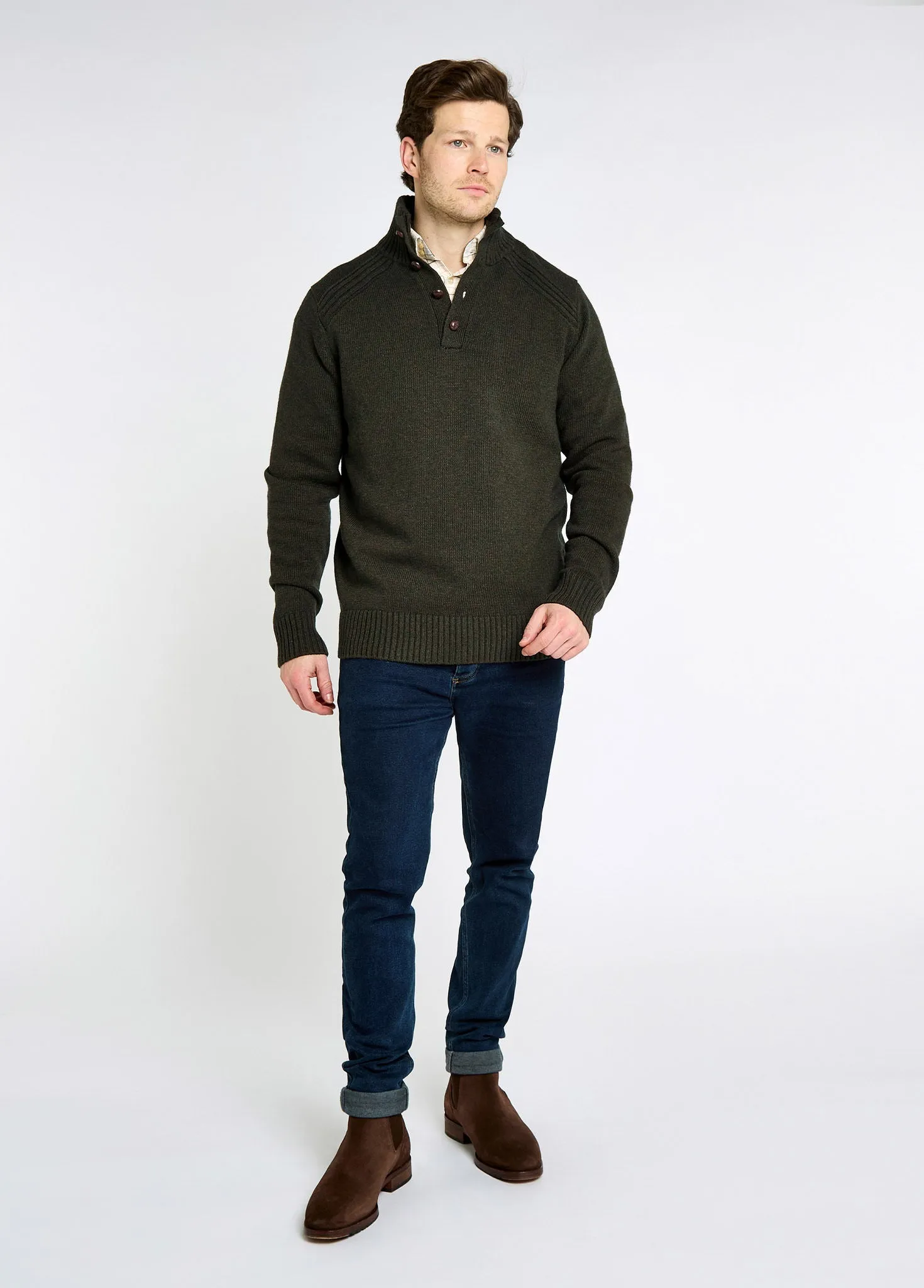 Formal Attire Road Soul Shields Men??s button neck sweater - Olive