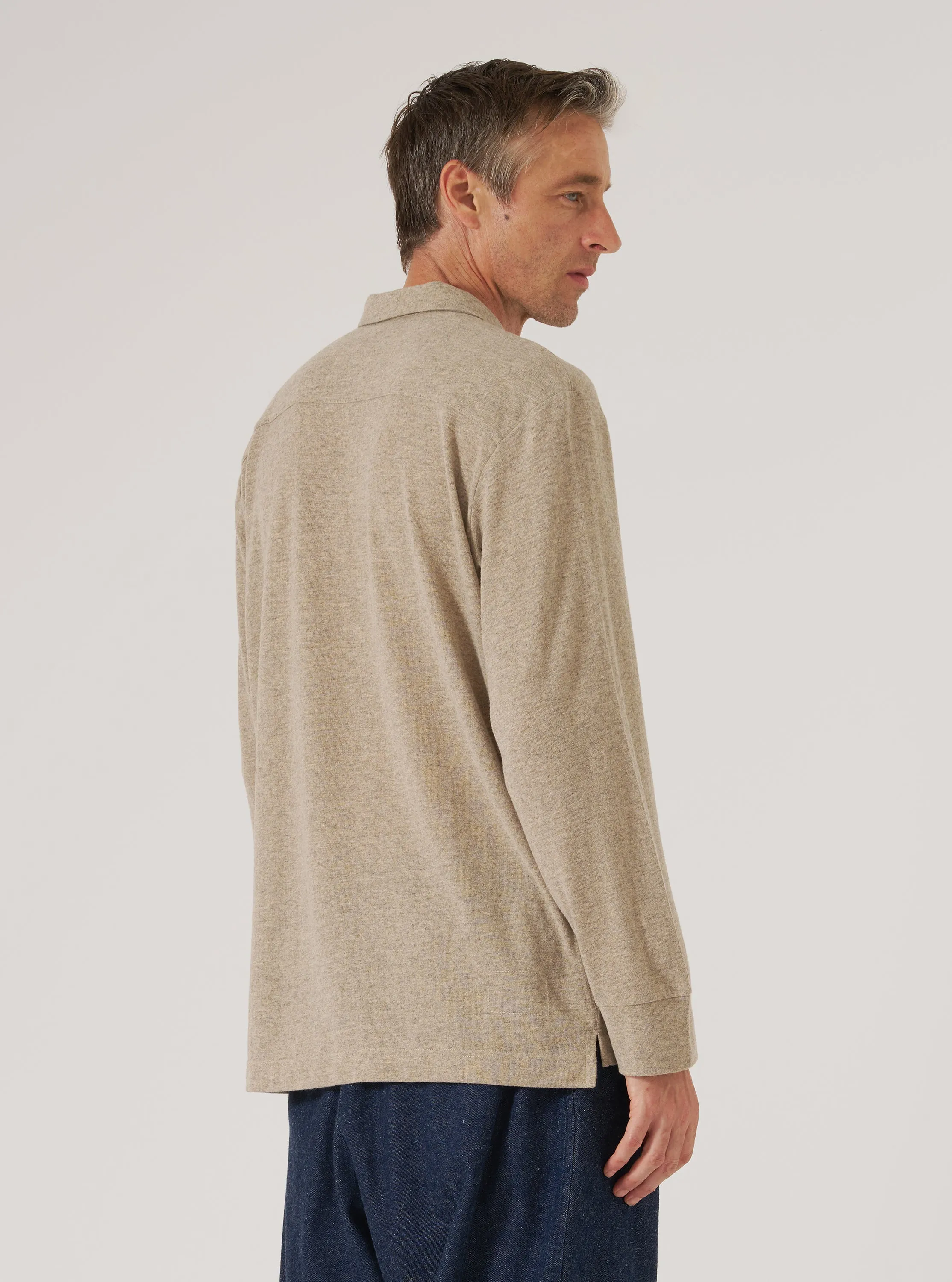 Anti Cling Fabric Dark Sand Recycled Wool Mix Single Jersey Pullover L/S Shirt