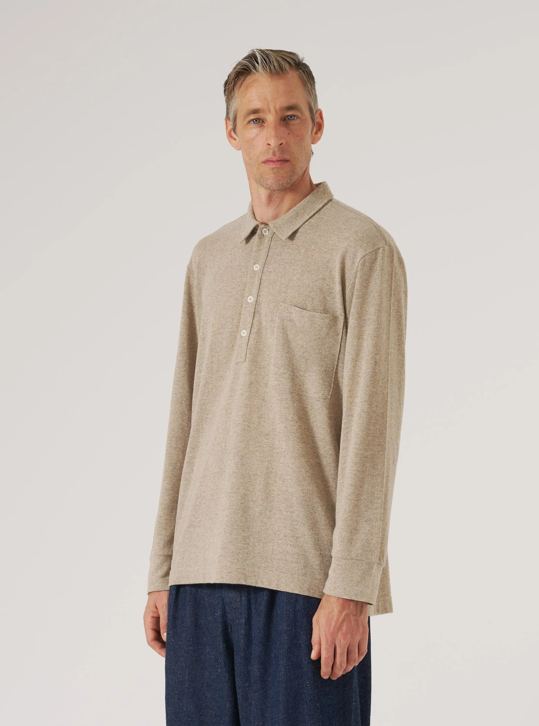 Dark Sand Recycled Wool Mix Single Jersey Pullover L/S Shirt Moisture Wicking Material