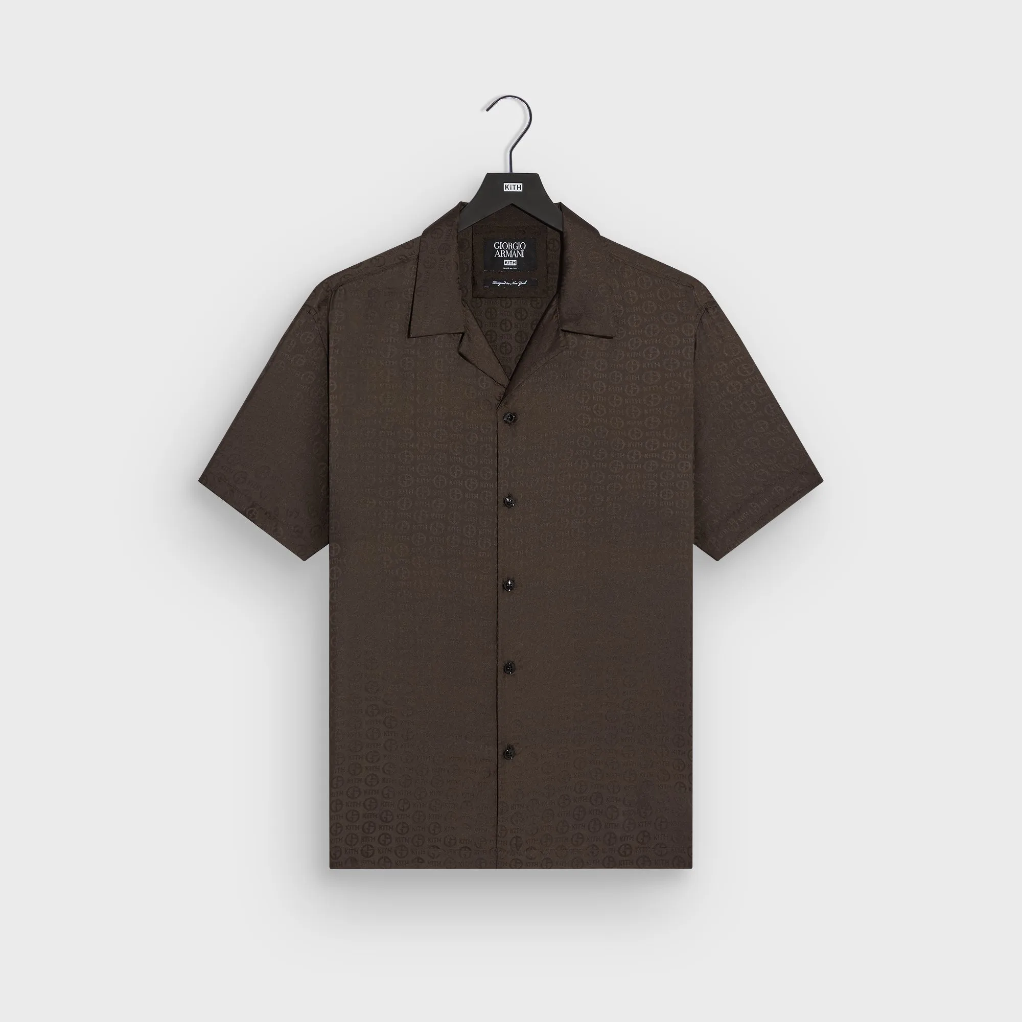 Giorgio Armani & Kith Monogram Short Sleeve Thompson Camp Collar Shirt - Kindling UV Protective Coating Wool blend
