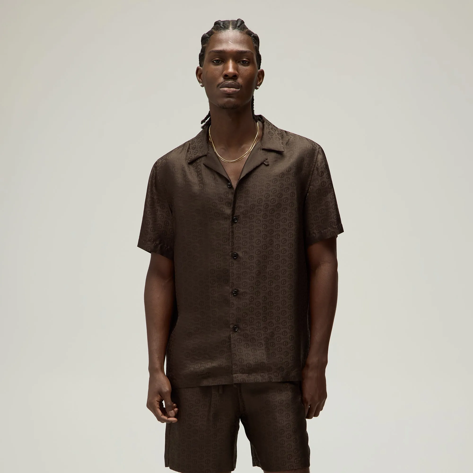 Heat Retention Giorgio Armani & Kith Monogram Short Sleeve Thompson Camp Collar Shirt - Kindling