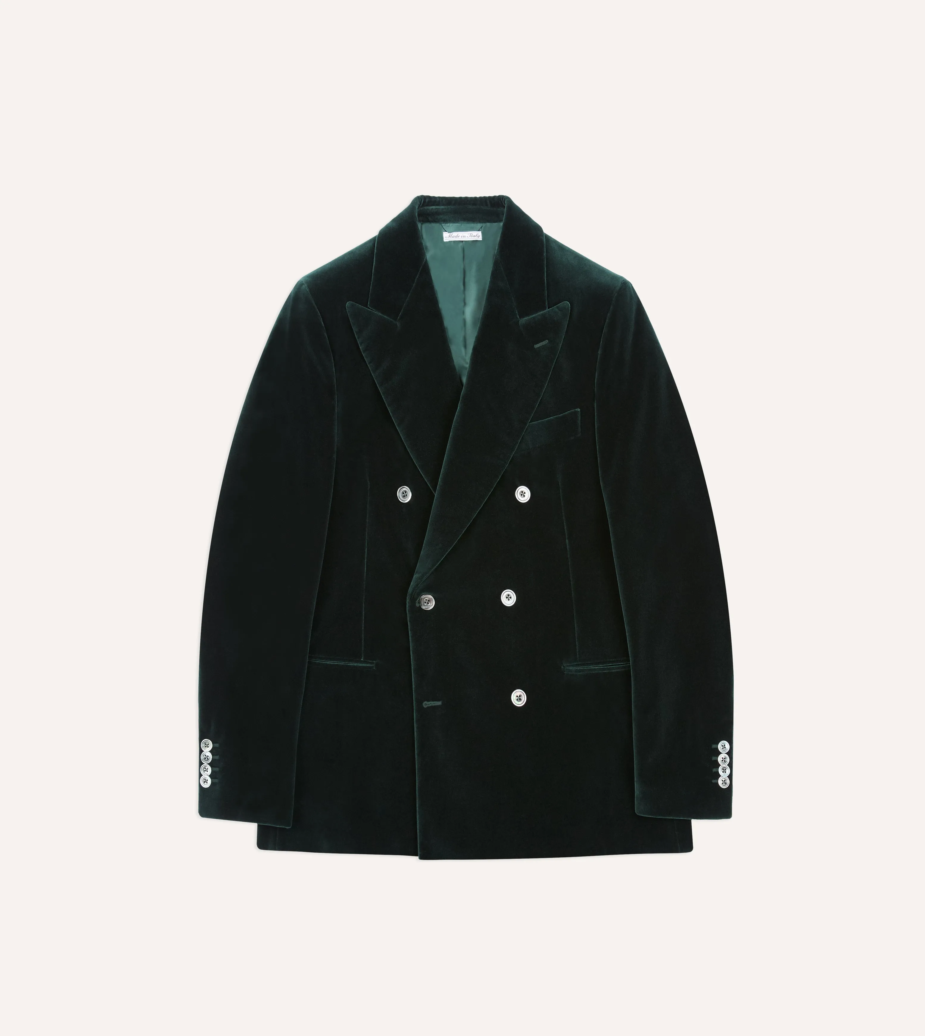Microfiber Shell Canvas Make Green Velvet Double-Breasted Blazer