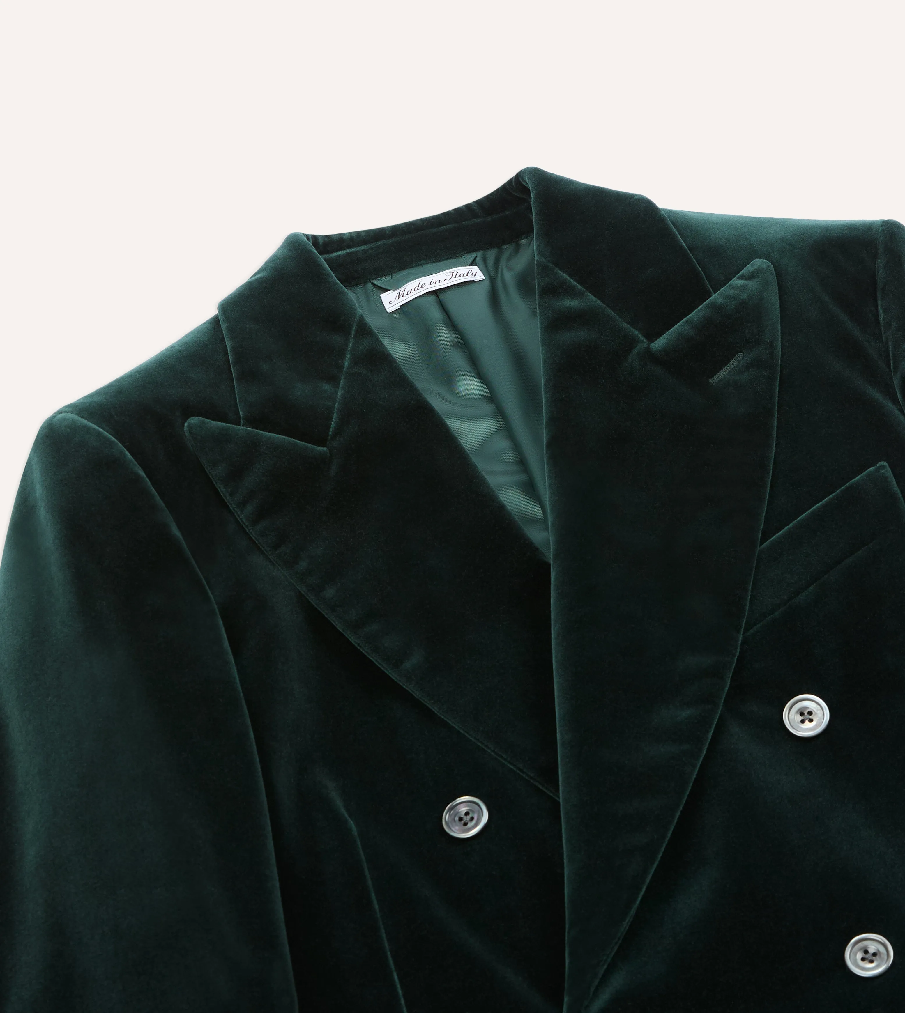 Four Way Stretch Green Velvet Double-Breasted Blazer