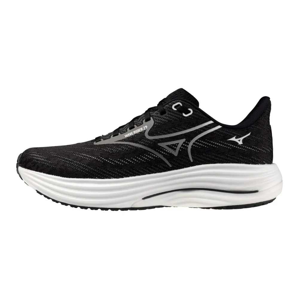 Comfort Stitching Men's Mizuno Wave Rider 29 Running Shoe in Black Sand | Quiet Shade