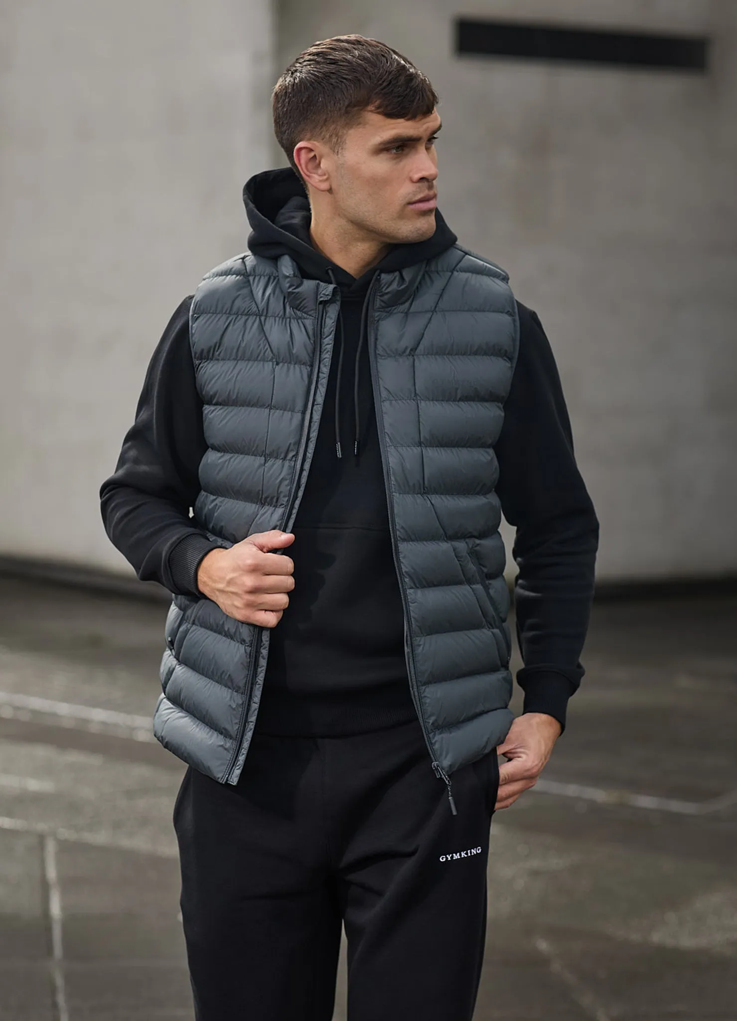 High Collar Structure Gym King Limit Gilet - Grey