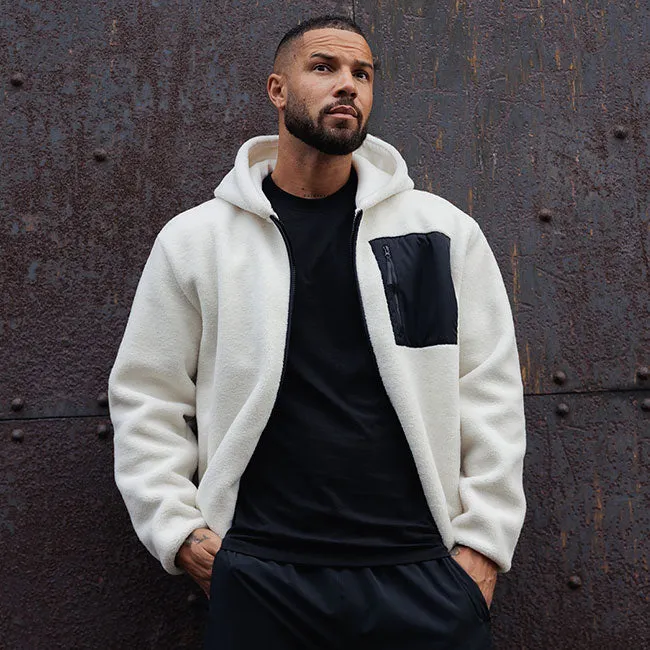 Gym King Linear Full Zip Borg Jacket - Cream Sun Protection Fabric