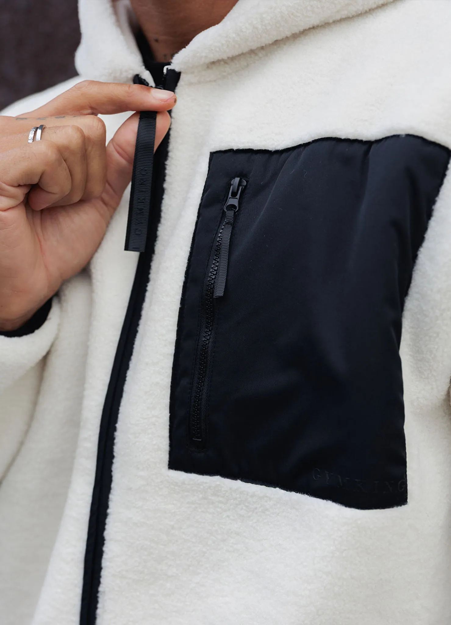 Gym King Linear Full Zip Borg Jacket - Cream Hidden Ventilation Zones