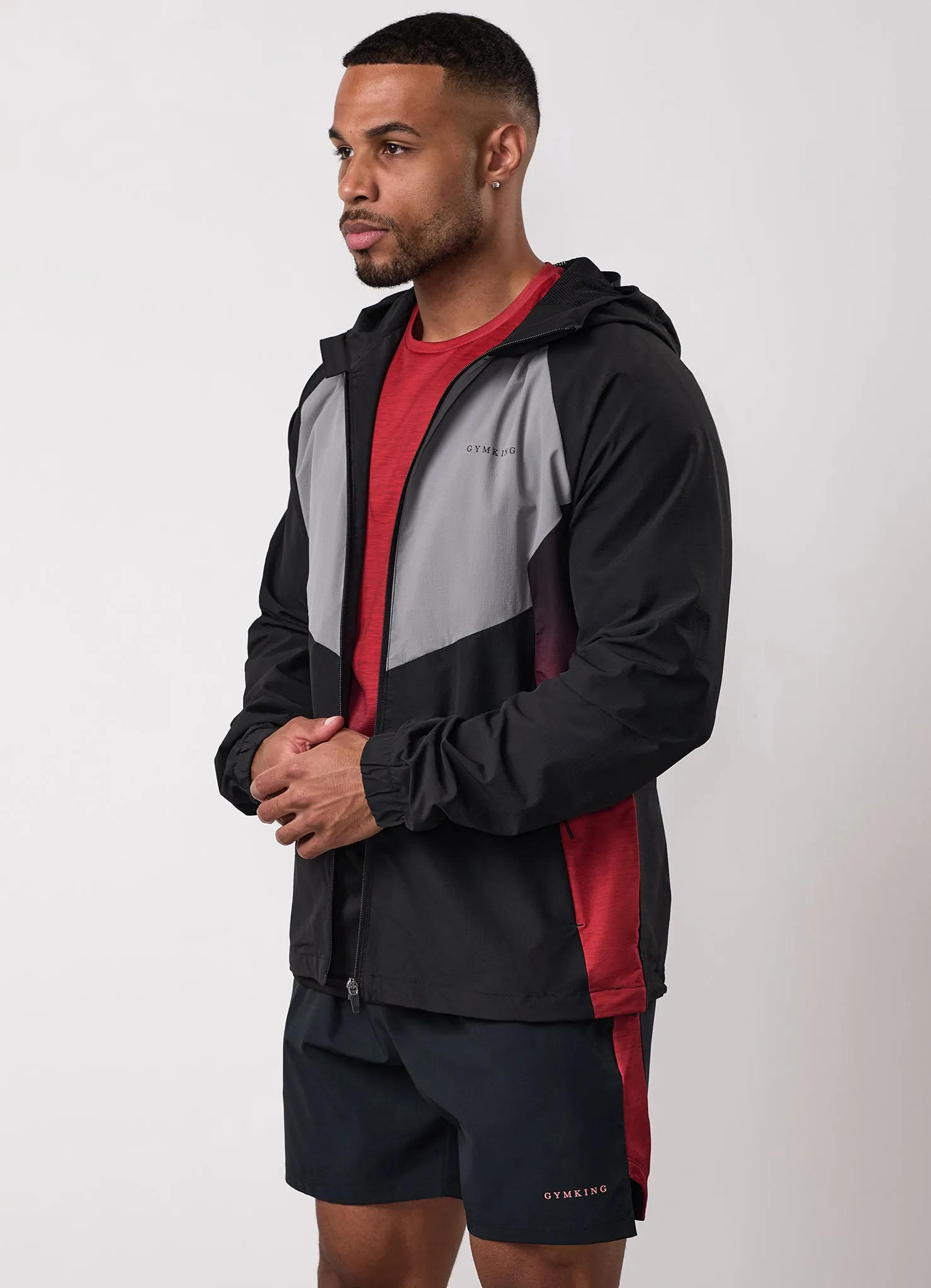 Anti Slip Shoulder simple design Gym King Ombre Windbreaker - Salsa/Black/Light Grey