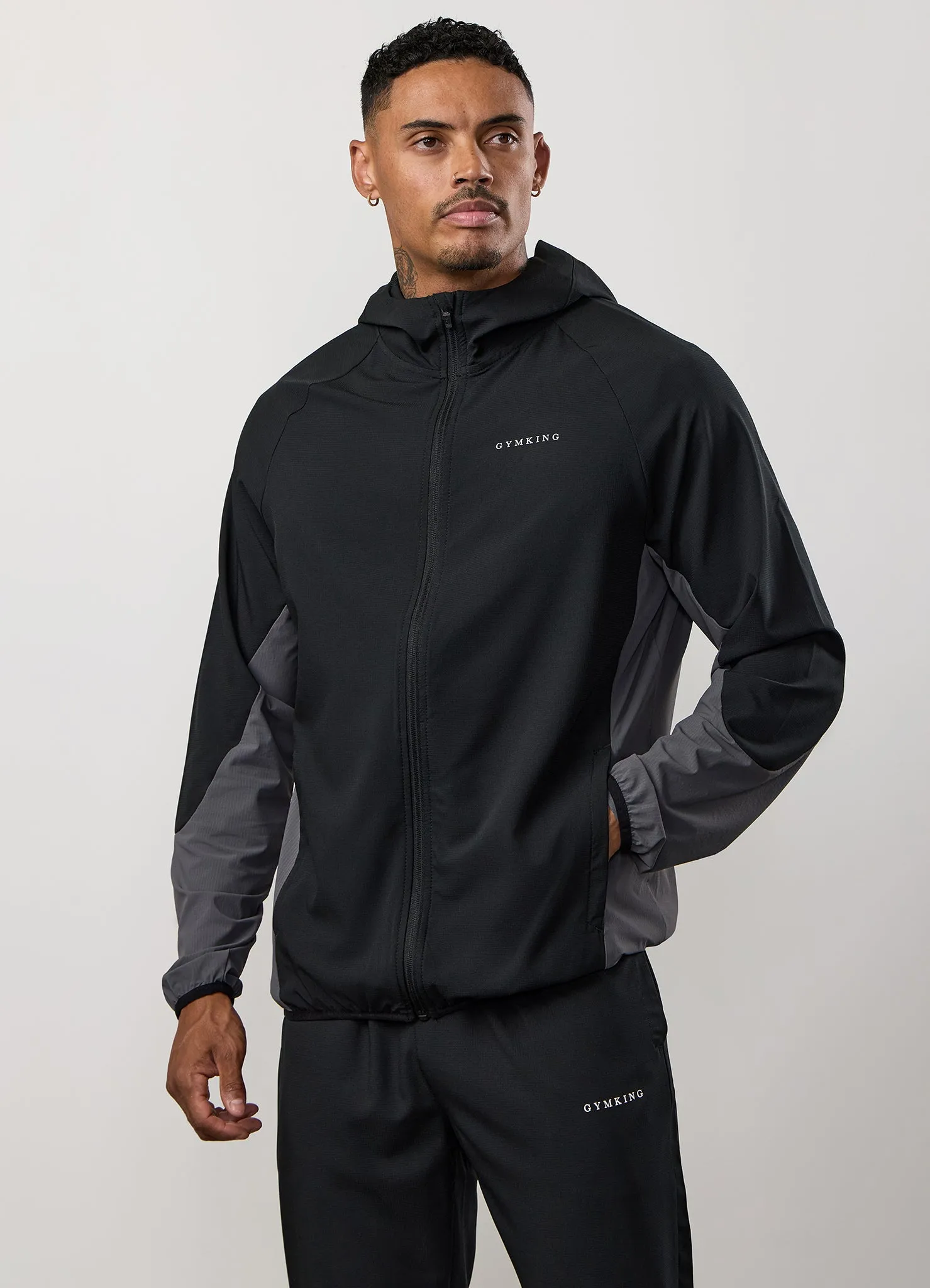 Camo Print Puffer Design Gym King Progress Windbreaker - Black/Graphite