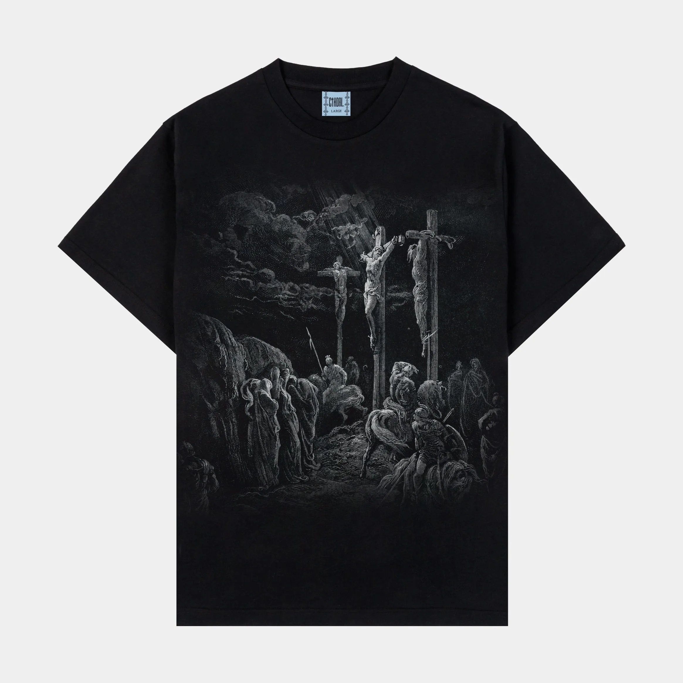 Crucifix Washed Mens Short Sleeve Shirt (Black) Sleek Performance Unisex