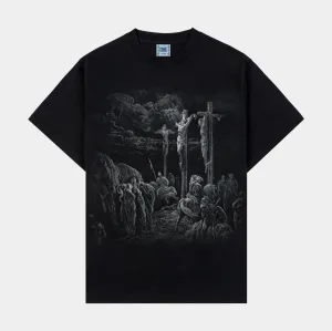 Low Impact Processing Crucifix Washed Mens Short Sleeve Shirt (Black)