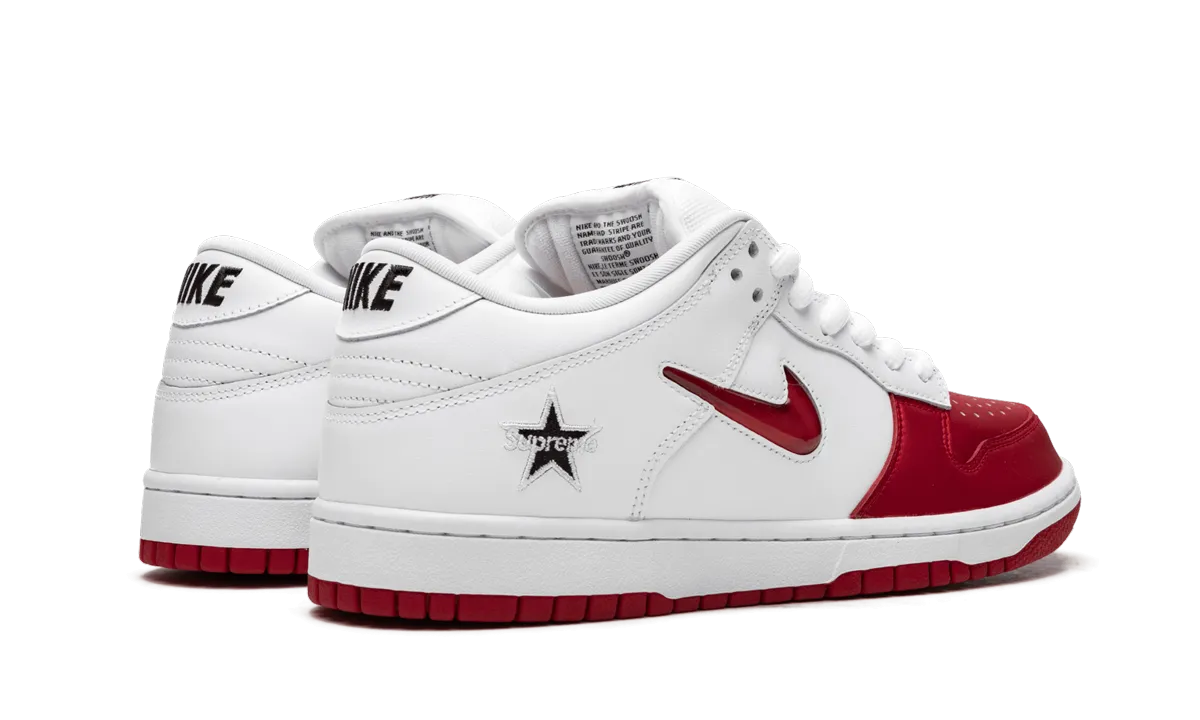 Suburban Ride Streamlined Shape SB Dunk Low "Supreme - Jewel Swoosh Red/White"