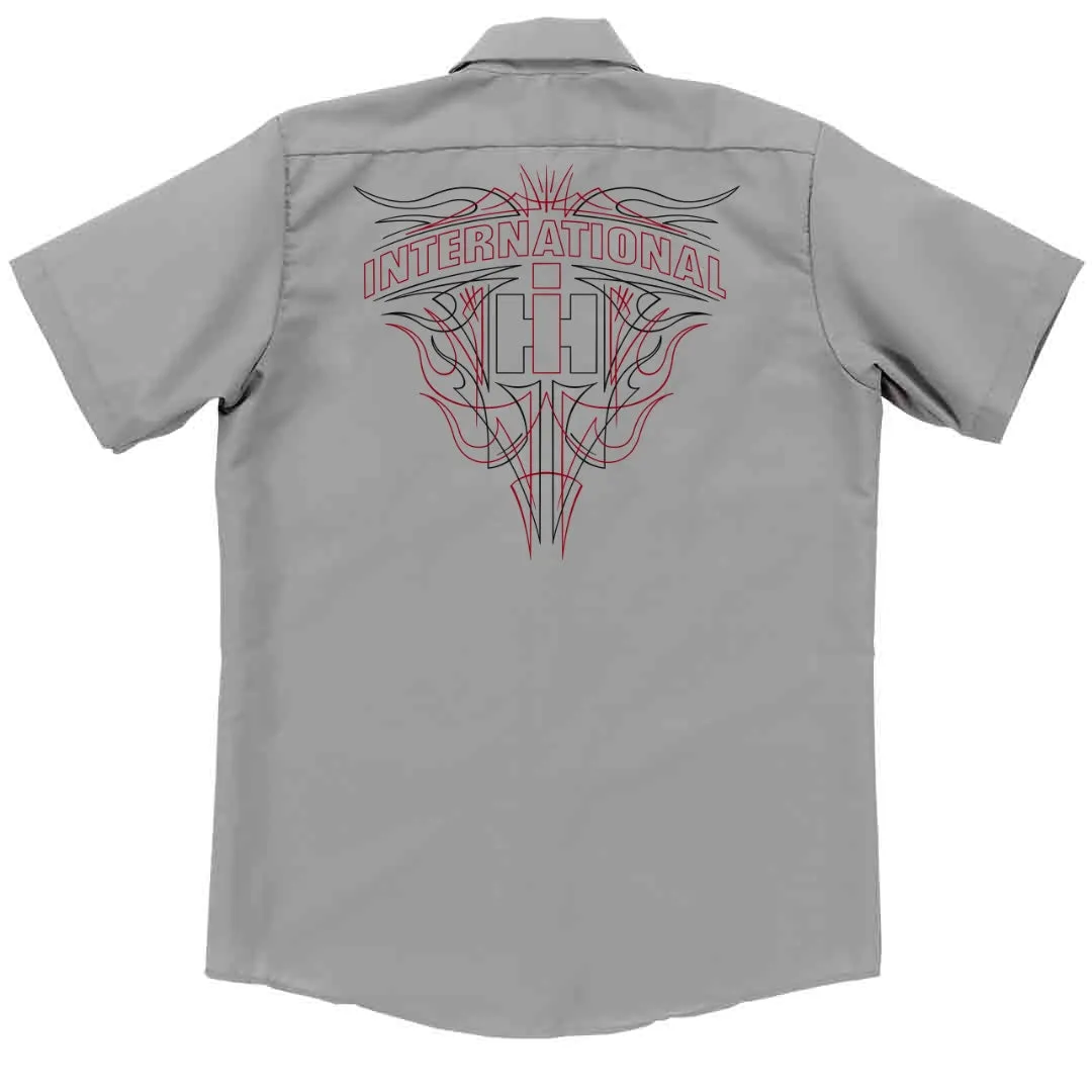 Harvester Pinstripe Garage Shirt in Grey Modern Cut Functional Comfort