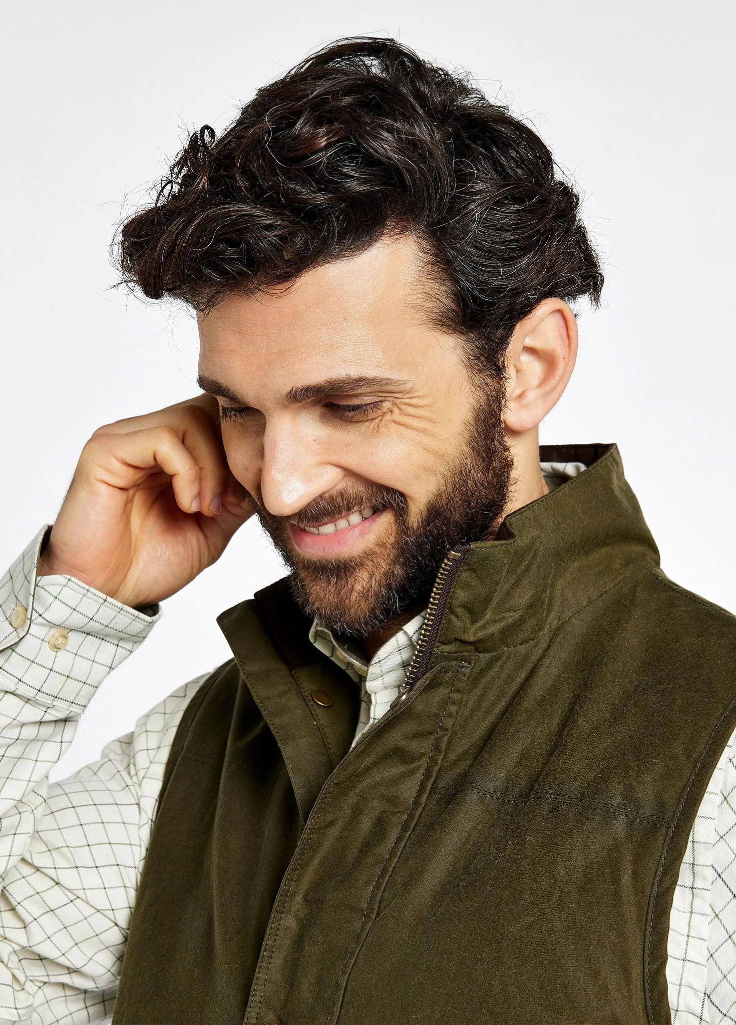 Single Buttons Hidden Zipper Mayfly Men's Waxed Cotton Vest - Fennel