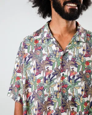 Helios Aloha Shirt Ecru Geometric Pattern