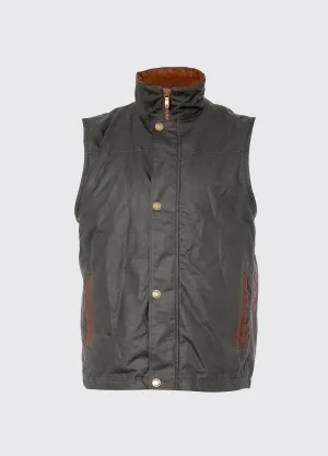 Functional Piece No Roll Collar Technology Mayfly Waxed Cotton Vest - Olive