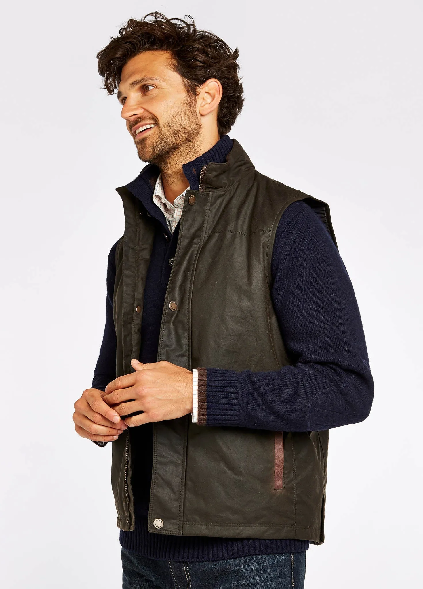 Compact Travel Friendly Mayfly Waxed Cotton Vest - Olive