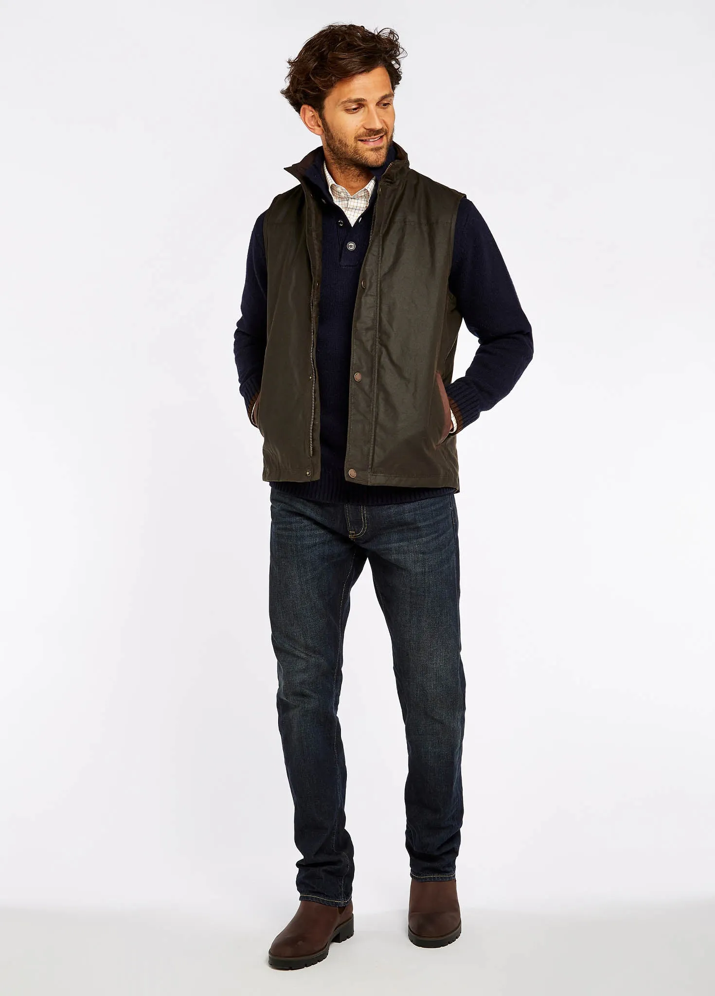 Reinforced Elbows Mayfly Waxed Cotton Vest - Olive