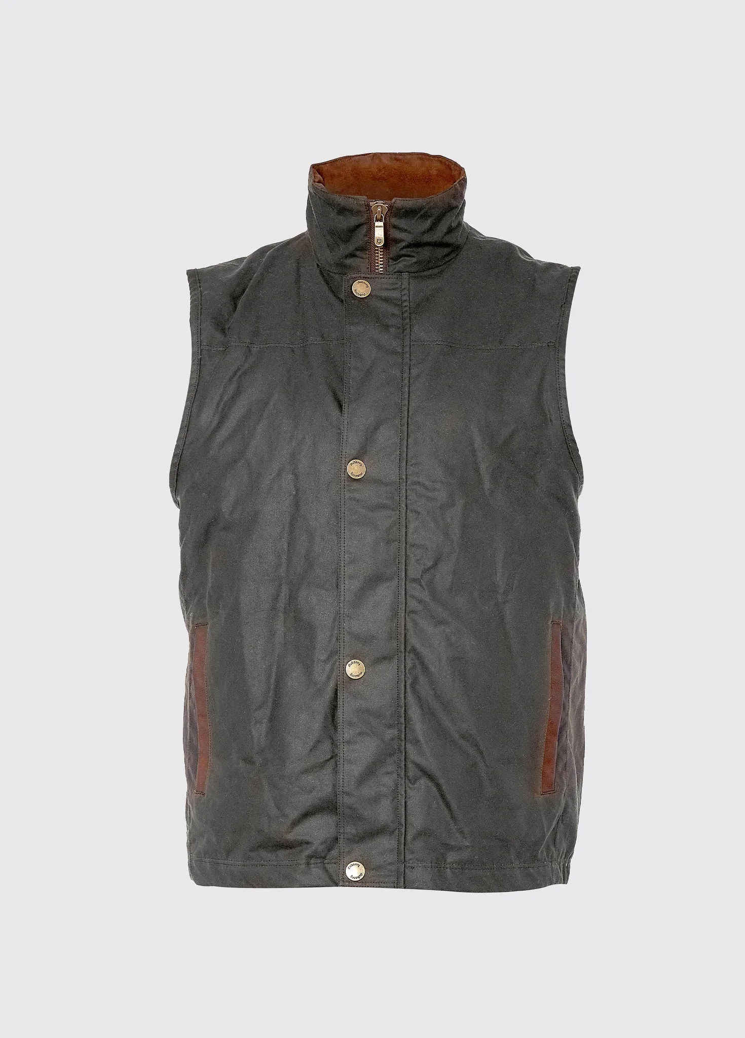 Functional Piece No Roll Collar Technology Mayfly Waxed Cotton Vest - Olive