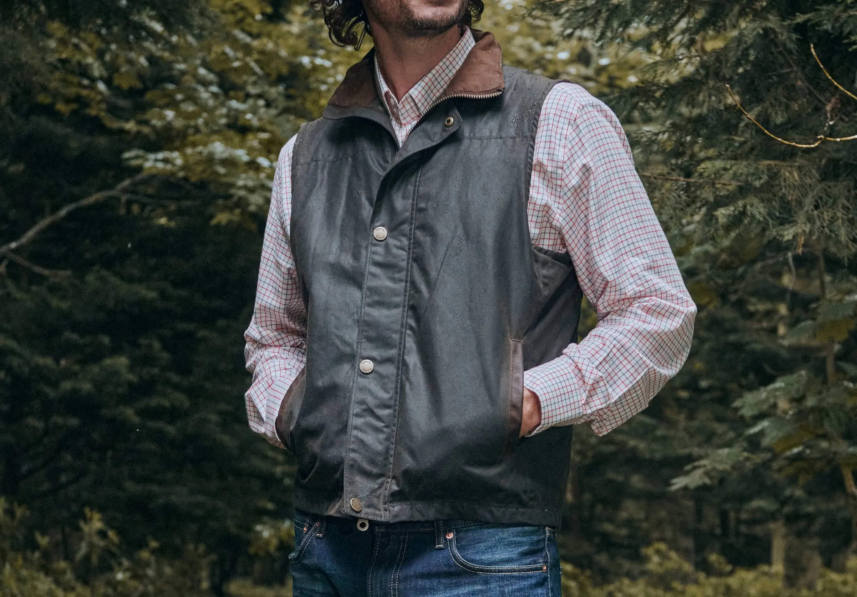 Mayfly Waxed Cotton Vest - Olive Many Pockets Sealed Seams