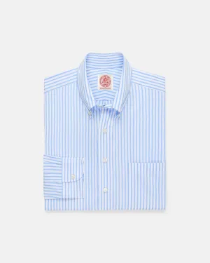 Anti Pilling Surface Made-in-Canada Light Blue Butcher Stripe Broadcloth Button Down Shirt - Classic Fit