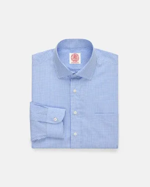Made-in-Canada Blue Gingham Spread Collar Dress Shirt - Classic Fit Non Iron Anti Cling Fabric