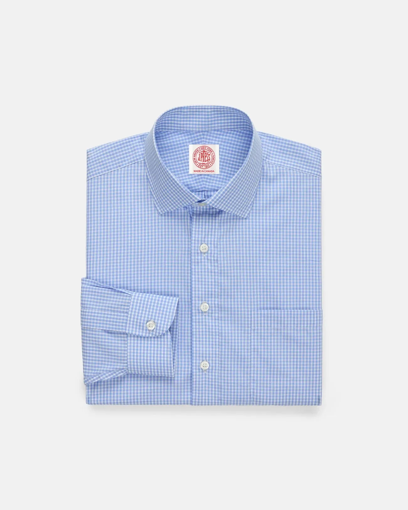 Made-in-Canada Blue Gingham Spread Collar Dress Shirt - Classic Fit Non Iron Anti Cling Fabric