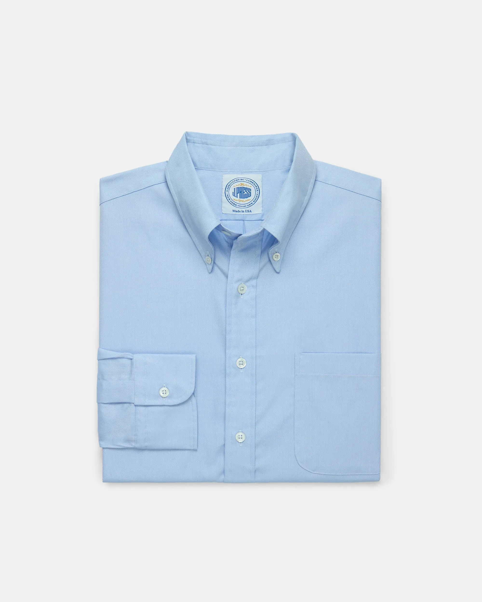 Flatlock stitching Made-in-USA Thomas Mason Blue Royal Oxford Button Down Shirt - Regular Fit