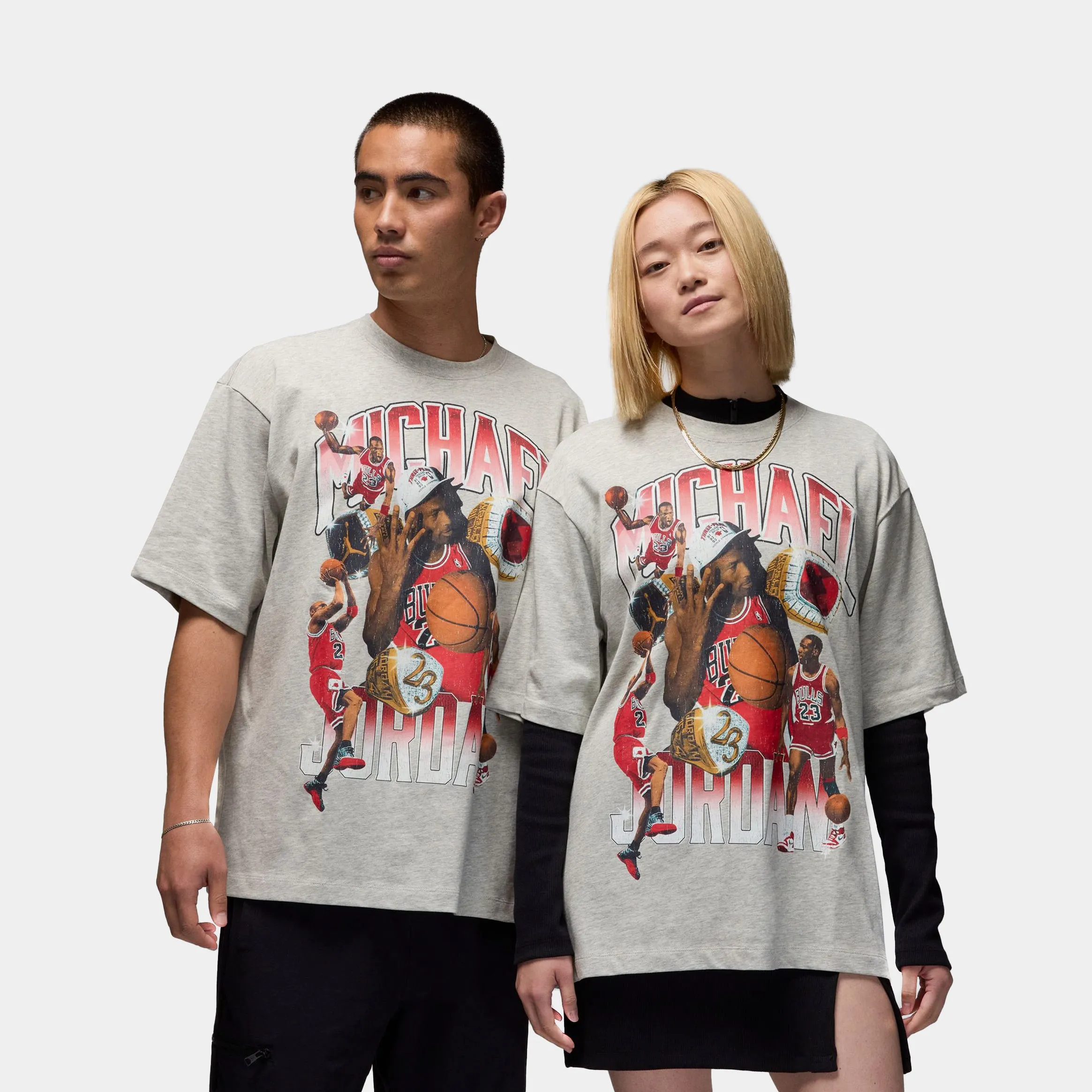 Unisex Fit Flight Essentials Rings Oversized Mens Short Sleeve Shirt (Grey/Red)