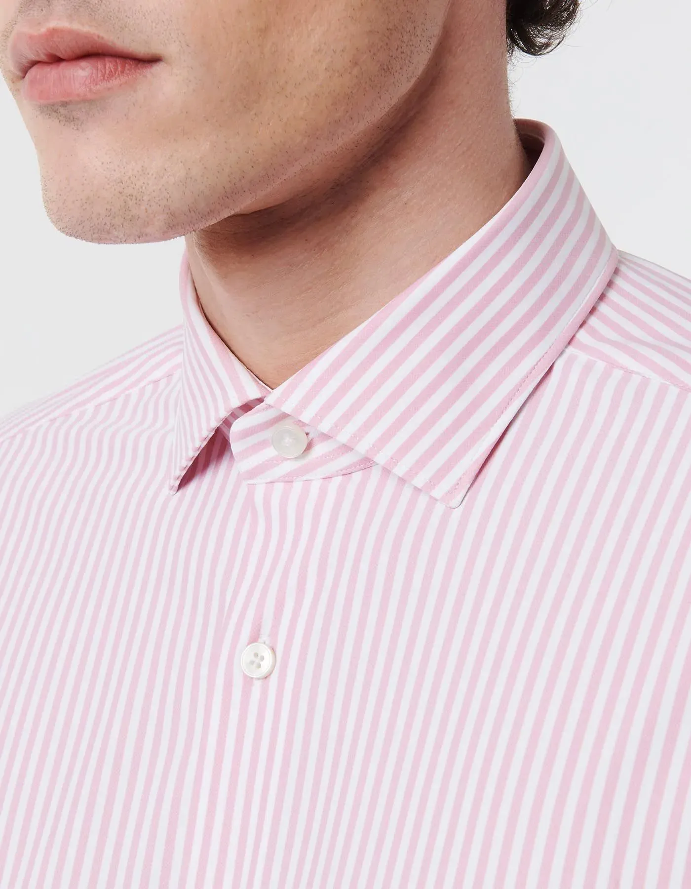 ID24123-Xacus "Active" Pink Stripe Shirt V-Neck Stylish Appearance
