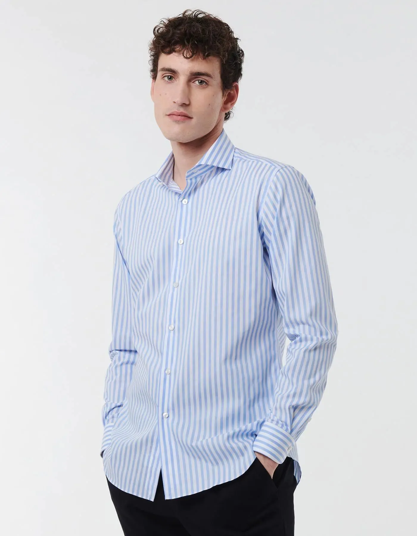 Denim Blend handmade touch ID24137-Xacus Sky Bengal Broad Stripe Shirt