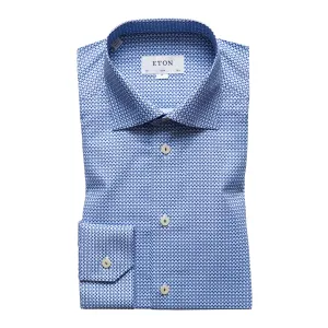 ID5408-Eton Slim Blue Micro Geometric Shirt High-End Fabric On-The-Go Style