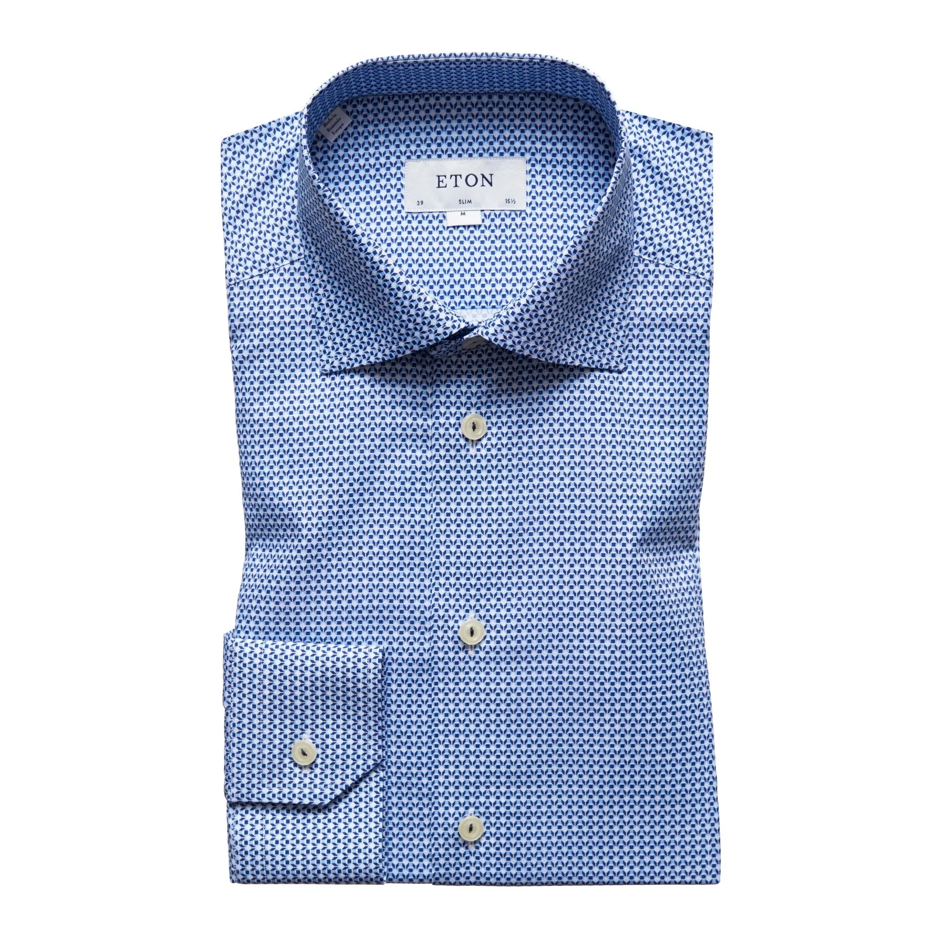 ID5408-Eton Slim Blue Micro Geometric Shirt High-End Fabric On-The-Go Style